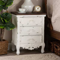 Baxton Studio JY20B090-Antique White-NS Levron Classic and Traditional Walnut Brown and Antique White Finished Wood 3-Drawer Nightstandm